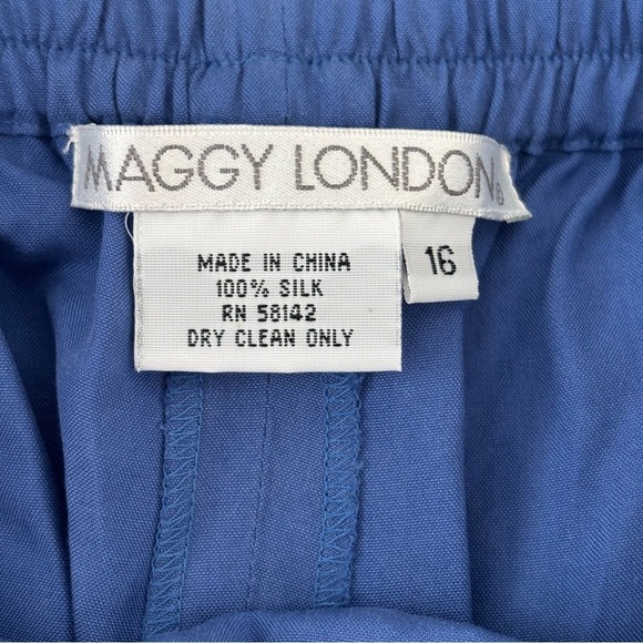 Maggy London 100% Silk Pants Blue Drawstring Straight Leg Relaxed Fit Trousers - Picture 6 of 6